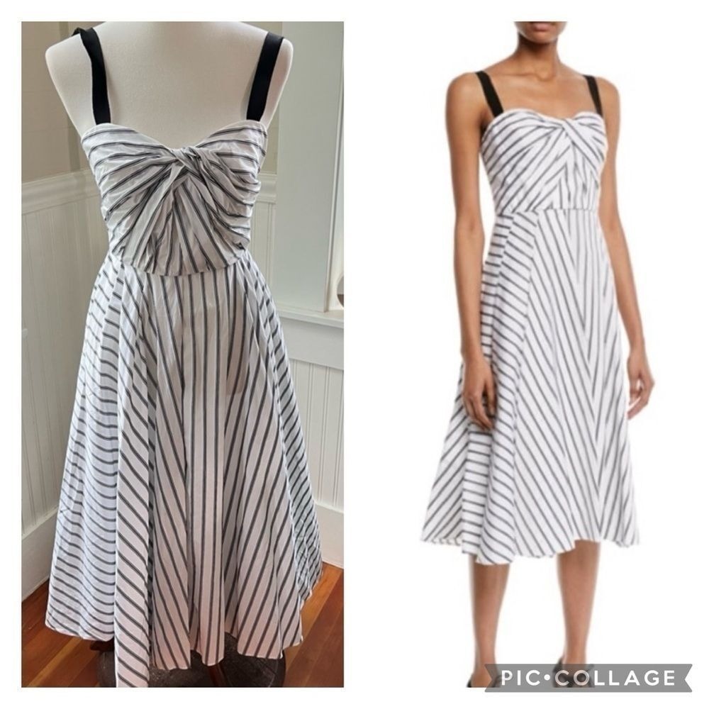 Jason Wu Striped Twisted Bodice Midi Dress White Black Size 4 - Picture 5 of 16